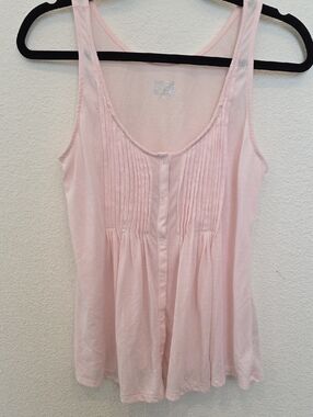 Converse Light Pink Pintuck Button-Front Tank Top